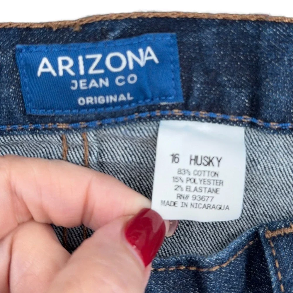 Arizona Jean Co Boys 16 Husky Blue Denim Jeans Adjustable Waist Straight Leg‎